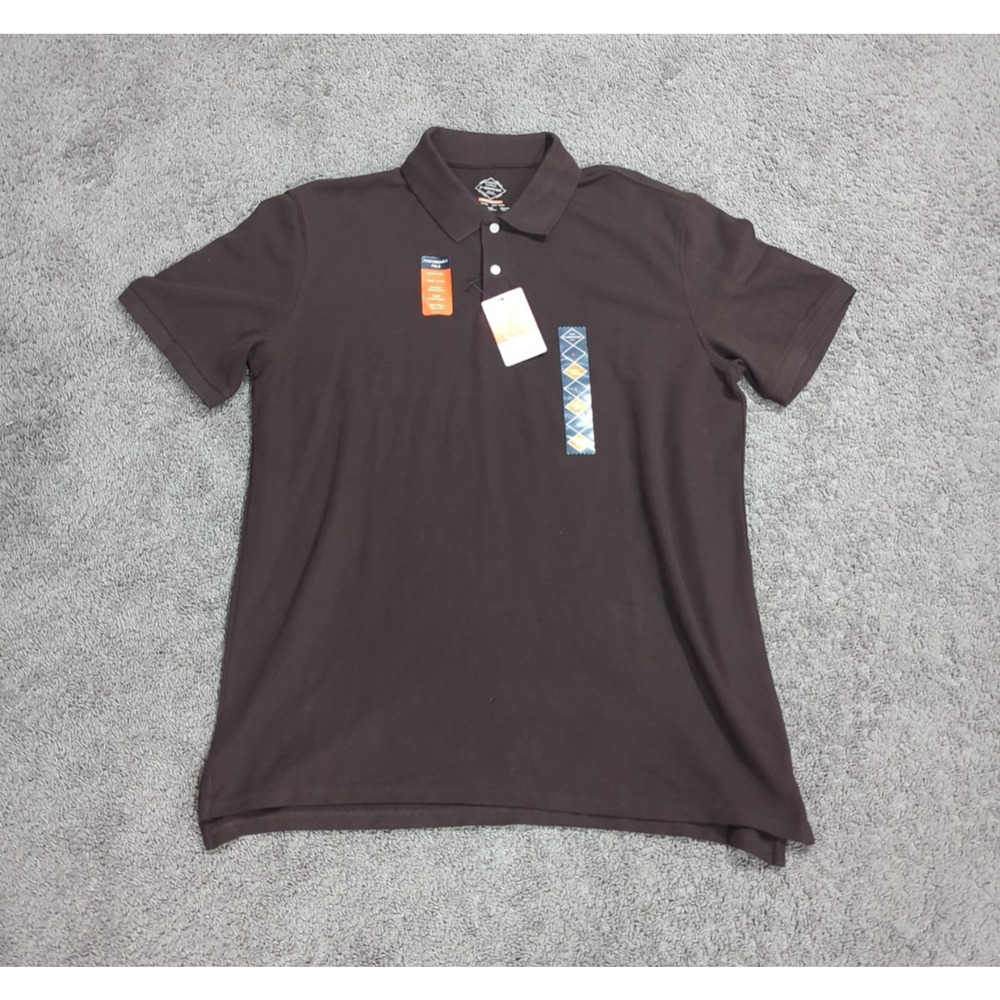 ST John's Bay mens Performance polo t-shirt Easton Brown Quick dri Sz L #138571